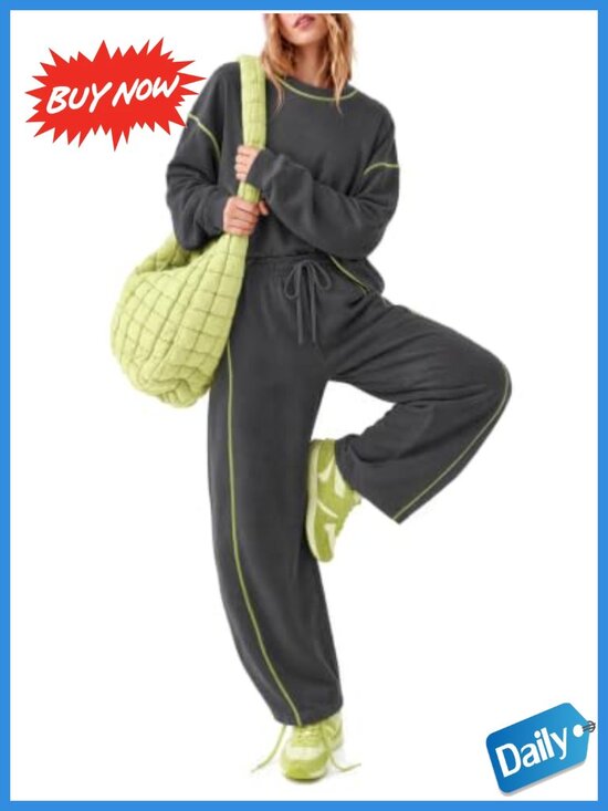 Other - EXLURA Women 2 Piece Cotton Blend Set Side Split Top Barrel Pants Tracksuit